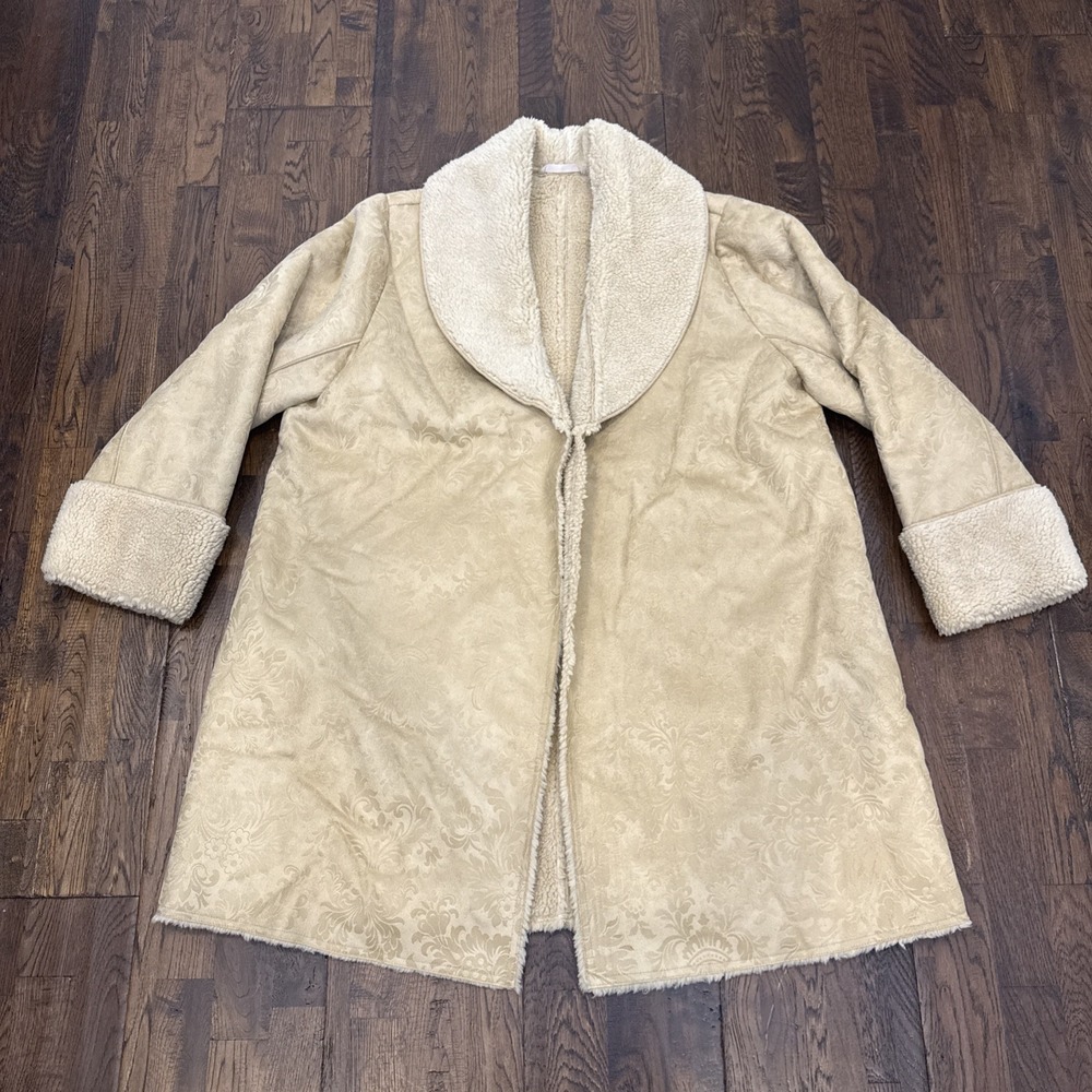 Soft Surroundings Misha Tan Faux Suede Shearling Jacquard Coat Womens 3X Plus